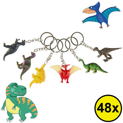 Decopatent 48 STUKS Dinosaurus 3D Sleutelhangers - Dino - Speelgoed Traktatie Uitdeelcadeautjes voor kinderen - Uitdeelcadeaus