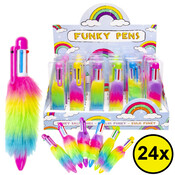 Decopatent 24 STUKS Fluffy Balpennen met 6 Ingebouwde Kleuren - Speelgoed Traktatie Uitdeelcadeautjes voor kinderen - Uitdeelcadeaus