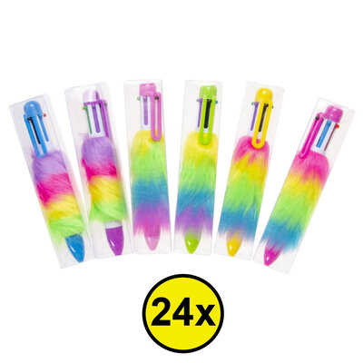 Decopatent 24 STUKS Fluffy Balpennen met 6 Ingebouwde Kleuren - Speelgoed Traktatie Uitdeelcadeautjes voor kinderen - Uitdeelcadeaus