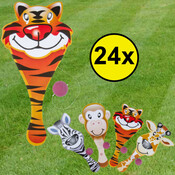 Decopatent 24 STUKS Paddle Bat Vrolijke Dieren - Traktatie Uitdeelcadeautjes voor kinderen - Speelgoed Traktaties - Racket met Bal aan Elastiek - Uitdeelcadeaus