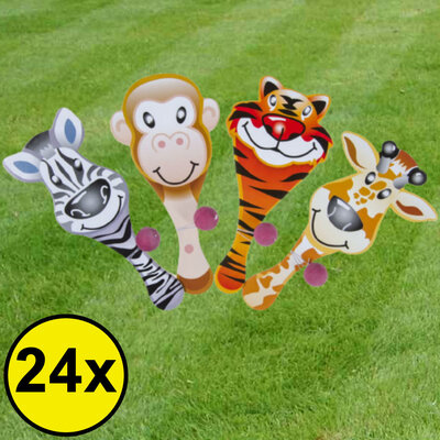 Decopatent 24 STUKS Paddle Bat Vrolijke Dieren - Traktatie Uitdeelcadeautjes voor kinderen - Speelgoed Traktaties - Racket met Bal aan Elastiek - Uitdeelcadeaus