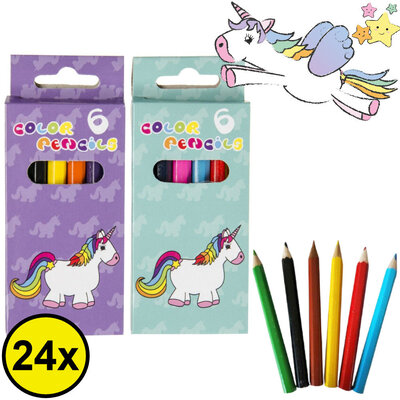 Decopatent 24 STUKS 6-Delige Unicorn Kleurpotloodjes - Traktatie Uitdeelcadeautjes voor kinderen - Klein Speelgoed - Uitdeelcadeaus - Kleurpotloden