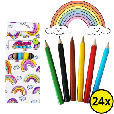 Decopatent 24 STUKS 6-Delige Regenboog Kleurpotloodjes - Traktatie Uitdeelcadeautjes voor kinderen - Klein Speelgoed - Uitdeelcadeaus - Kleurpotloden
