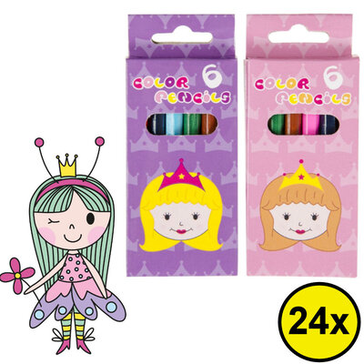 Decopatent 24 STUKS 6-Delige Prinsessen Kleurpotloodjes - Traktatie Uitdeelcadeautjes voor kinderen - Klein Speelgoed - Uitdeelcadeaus - Kleurpotloden