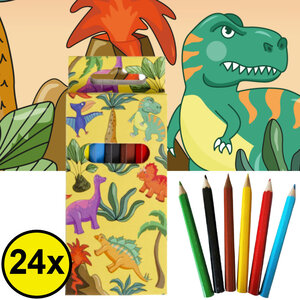 Decopatent 24 STUKS 6-Delige Dinosaurus Kleurpotloodjes - Traktatie Uitdeelcadeautjes voor kinderen - Speelgoed - Uitdeelcadeaus - Kleurpotloden