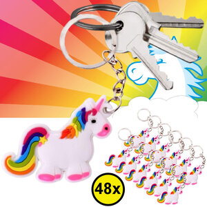 Decopatent 48 STUKS Unicorn / Eenhoorn Sleutelhangers - Traktatie Uitdeelcadeautjes voor kinderen - Klein Speelgoed - Key Chain - Uitdeelcadeaus