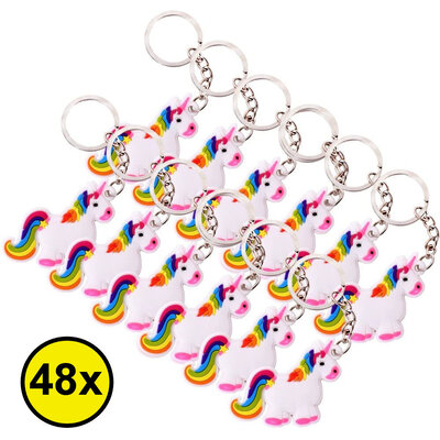 Decopatent 48 STUKS Unicorn / Eenhoorn Sleutelhangers - Traktatie Uitdeelcadeautjes voor kinderen - Klein Speelgoed - Key Chain - Uitdeelcadeaus