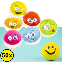 Decopatent 50 STUKS Vrolijke Smiley Stuiterballen Ø3.2 Cm - Traktatie Uitdeelcadeautjes voor kinderen - Speelgoed Stuiterbal - Uitdeelcadeaus - Bouncing Ball