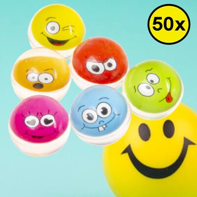 Decopatent 50 STUKS Vrolijke Smiley Stuiterballen Ø3.2 Cm - Traktatie Uitdeelcadeautjes voor kinderen - Speelgoed Stuiterbal - Uitdeelcadeaus - Bouncing Ball