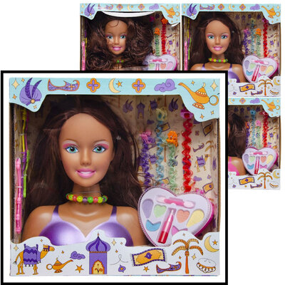 Decopatent Speelgoed Kaphoofd - Sminkpop met make up voor Kinderen - Makeup pop - Kappop - Schminkpop voor Meisjes - Stylinghoofd - Opmaakpop -  Kapkop met haar accessoires en make-up - Kaphoofd voor Meisjes