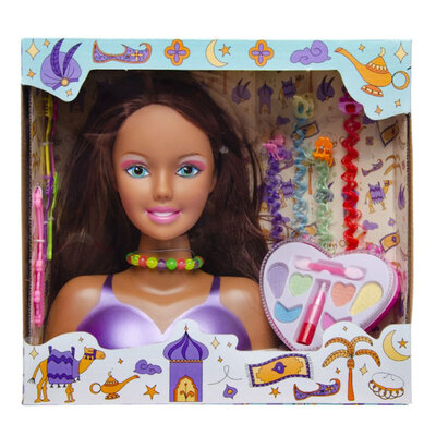 Decopatent Speelgoed Kaphoofd - Sminkpop met make up voor Kinderen - Makeup pop - Kappop - Schminkpop voor Meisjes - Stylinghoofd - Opmaakpop -  Kapkop met haar accessoires en make-up - Kaphoofd voor Meisjes