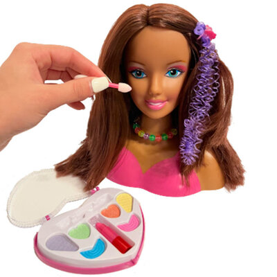 Decopatent Speelgoed Kaphoofd - Sminkpop met make up voor Kinderen - Makeup pop - Kappop - Schminkpop voor Meisjes - Stylinghoofd - Opmaakpop -  Kapkop met haar accessoires en make-up - Kaphoofd voor Meisjes