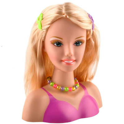 Decopatent Speelgoed Kaphoofd - Sminkpop met make up voor Kinderen - Makeup pop - Kappop - Schminkpop voor Meisjes - Stylinghoofd - Blond Haar - Opmaakpop -  Kapkop met haar accessoires en make-up - Kaphoofd voor Meisjes