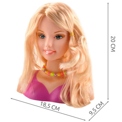 Decopatent Speelgoed Kaphoofd - Sminkpop met make up voor Kinderen - Makeup pop - Kappop - Schminkpop voor Meisjes - Stylinghoofd - Blond Haar - Opmaakpop -  Kapkop met haar accessoires en make-up - Kaphoofd voor Meisjes