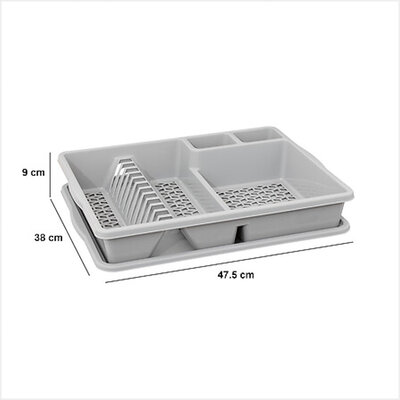 Decopatent Afdruiprek voor afwas - Afdruiprekje met Lekbak - Kunststof Afdruipmat - Afwassen borden & bestek - Afm. 47.5 x 38 x 9 Cm - Kleur: Lichtgrijs of Koelgrijs