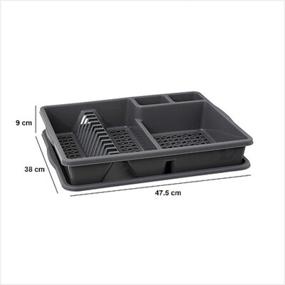 Decopatent Afdruiprek voor afwas - Afdruiprekje met Lekbak - Kunststof Afdruipmat - Afwassen borden & bestek - Afm. 47.5 x 38 x 9 Cm - Kleur: Lichtgrijs of Koelgrijs