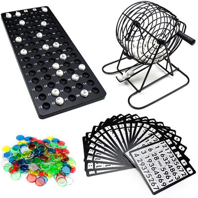 Decopatent - Bingo Spel - Bingomolen - Bingoballen - Bingo kaarten - Fiches - Spelbord - Bingo molen - Metaal - Lotto Kinderspel