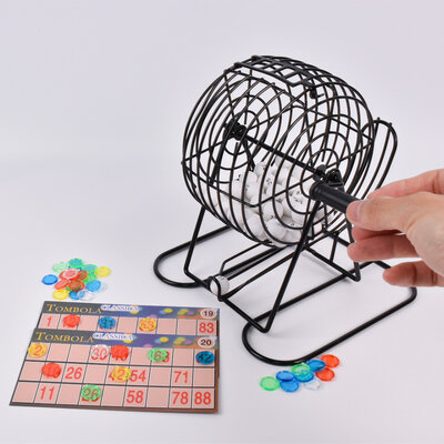 Decopatent - Tombola Bingo Spel Deluxe - Bingomolen - Tombola Deluxe - Bingoballen - Bingo kaarten - Fiches - Spelbord - Bingo molen - Metaal - Lotto Kinderspel