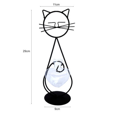 Decopatent - IJzeren Staande Poes met vaasje in hartvorm - kat - glazen vaas - vaas glas - Om bloemetjes, stekjes, droogbloemen of luchtplantjes in te zetten