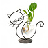Decopatent - IJzeren Zittende Poes met vaasje in hartvorm - kat - glazen vaas - vaas glas - Om bloemetjes, stekjes, droogbloemen of luchtplantjes in te zetten
