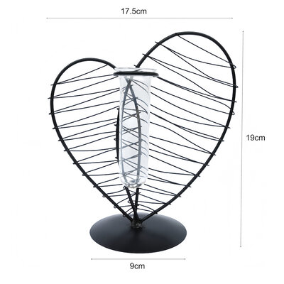 Decopatent - Metalen Hart Vaas met Glazen Buis – Decoratief Silhouet Vaasje voor Bloemen & Stekjes