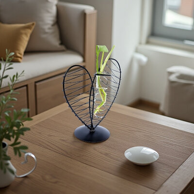 Decopatent - Metalen Hart Vaas met Glazen Buis – Decoratief Silhouet Vaasje voor Bloemen & Stekjes