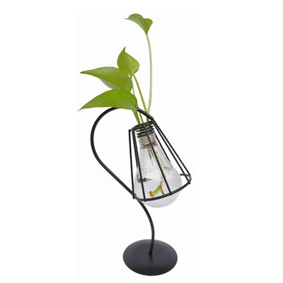 Decopatent - Metalen Staande Decoratie Bloemenlamp - glazen lamp vaas - vaasje glas - Om bloemetjes, stekjes, droogbloemen of luchtplantjes in te zetten