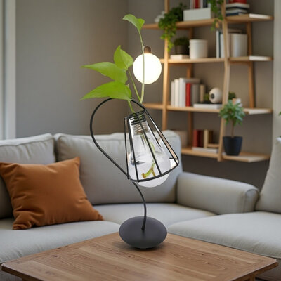 Decopatent - Metalen Staande Decoratie Bloemenlamp - glazen lamp vaas - vaasje glas - Om bloemetjes, stekjes, droogbloemen of luchtplantjes in te zetten