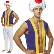 Henbrandt Henbrandt - VOLWASSENEN HEREN 3-Delig Paddenstoel Kostuum, bestaande uit: Overhemd, Broek en Paddenstoelen Muts - Mario Paddestoel Kostuum - TOAD uit Mario Kart - Carnavalskleding - Verkleedkleding - Vrijgezellenfeest - Man - Maat: ONE SIZE FITTS ALL