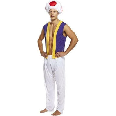 Henbrandt Henbrandt - VOLWASSENEN HEREN 3-Delig Paddenstoel Kostuum, bestaande uit: Overhemd, Broek en Paddenstoelen Muts - Mario Paddestoel Kostuum - TOAD uit Mario Kart - Carnavalskleding - Verkleedkleding - Vrijgezellenfeest - Man - Maat: ONE SIZE FITTS ALL