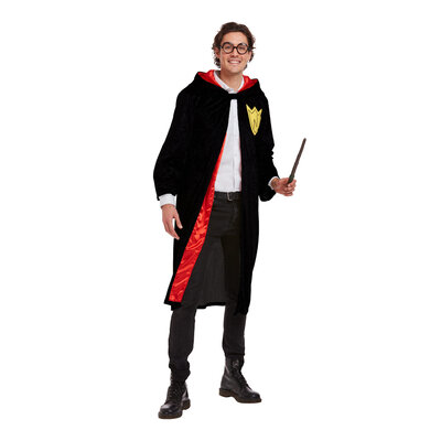 Henbrandt Henbrandt - VOLWASSENEN HEREN & DAMES Harry Potter - Tovenaarskostuum - Kostuum bestaande uit: Lang Zwart Gewaad met Rode binnen voering - Carnavalskleding - Verkleedkleding - Man & Vrouw - Maat: ONE SIZE FITTS ALL