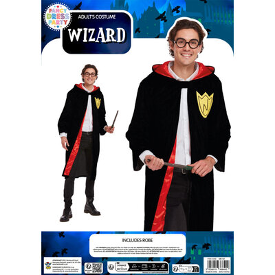Henbrandt Henbrandt - VOLWASSENEN HEREN & DAMES Harry Potter - Tovenaarskostuum - Kostuum bestaande uit: Lang Zwart Gewaad met Rode binnen voering - Carnavalskleding - Verkleedkleding - Man & Vrouw - Maat: ONE SIZE FITTS ALL