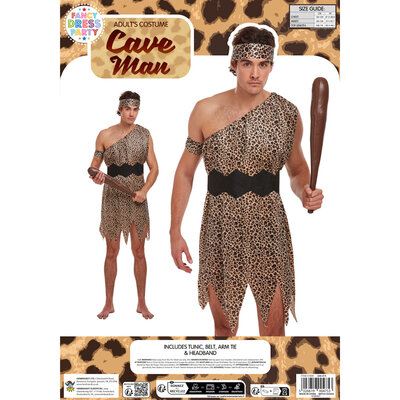 Henbrandt Henbrandt - VOLWASSENEN CAVEMAN HOLBEWONER Kostuum - Bestaande uit: Holbewoner Tuniek, Riem, Bovenarmband, Hoofdband - Hol Bewoner Oertijd kostuum - Carnavalskleding - Verkleedkleding - Vrijgezellenfeest - Man - Maat: ONE SIZE FITTS ALL