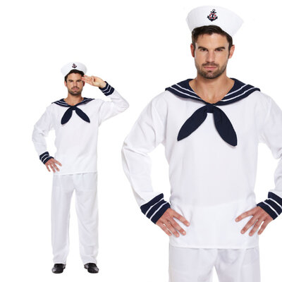 Henbrandt Henbrandt - VOLWASSENEN HEREN MATROZEN Kostuum, bestaande uit: Matrozen Hemd, Broek en Navy Hoed - Matroos kostuum - Carnavalskleding - Verkleedkleding - Vrijgezellenfeest - Man - Maat: ONE SIZE FITTS ALL
