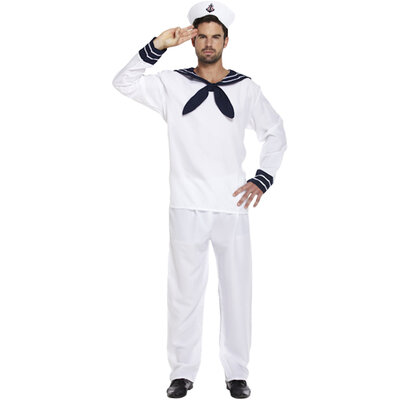 Henbrandt Henbrandt - VOLWASSENEN HEREN MATROZEN Kostuum, bestaande uit: Matrozen Hemd, Broek en Navy Hoed - Matroos kostuum - Carnavalskleding - Verkleedkleding - Vrijgezellenfeest - Man - Maat: ONE SIZE FITTS ALL