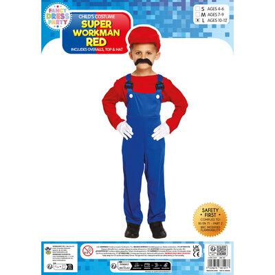 Henbrandt Henbrandt - MARIO Kostuum voor KINDEREN 10-12 Jaar - Bestaande uit: Mario Overall, Rood Shirt, Mario Pet - Loodgieter kostuum - Carnavalskleding - Verkleedkleding - KIND - Maat: 10 / 11 / 12 Jaar