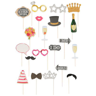 Henbrandt Henbrandt - 20 STUKS Photo Booth Bruiloft Props - Feestdecoratie - Wedding Photo Props - Photobooth props Huwelijk - Fotohokje Rekwisieten - Foto Decoratie feestje