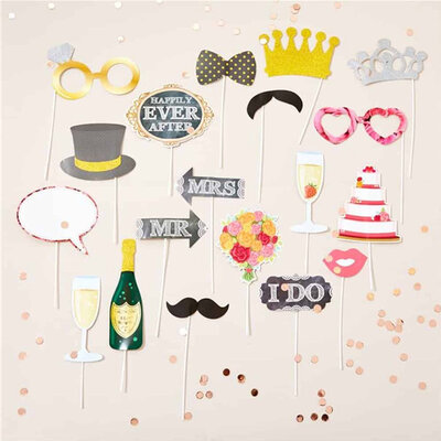 Henbrandt Henbrandt - 20 STUKS Photo Booth Bruiloft Props - Feestdecoratie - Wedding Photo Props - Photobooth props Huwelijk - Fotohokje Rekwisieten - Foto Decoratie feestje