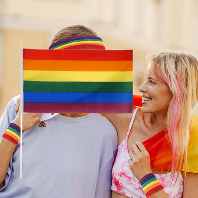 Henbrandt Henbrandt - 50 STUKS Regenboog Gay Pride LGBTQ+ Handvlaggen (29 Cm x 17 Cm) met Houten stok van 40 Cm - Hand Vlag - Vlaggetjes met Handvat - Materiaal: Nylon & Hout