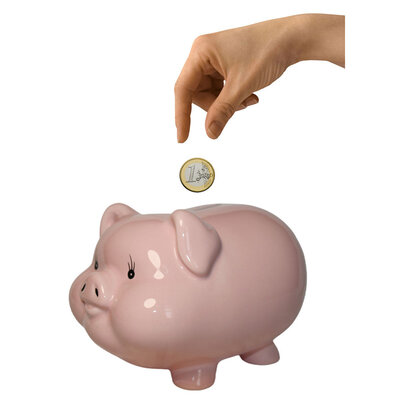 Decopatent Decopatent - Groot Spaarvarken Spaarpot - Keramiek - Afm 20 x 16 x 15 cm - Spaarpot varken voor volwassenen en kleine kinderen - Cadeau - Kleur: Roze