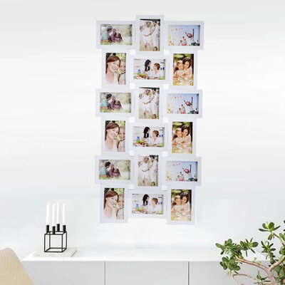 Decopatent Decopatent - XL Fotolijst Collage voor 18 Foto's van (10x15 & 15x10 Cm) - Fotolijsten - Fotolijstje met 18 fotokaders - 47 x 93 Cm - Wit