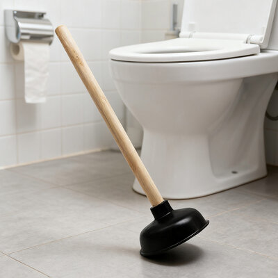 Decopatent - Krachtige WC Ontstopper - Gootsteen Ontstopper - Gootsteenontstopper - Ontstoppingspomp Gootsteen - WC Plopper met houten steel Ø14,5 cm - Zwart