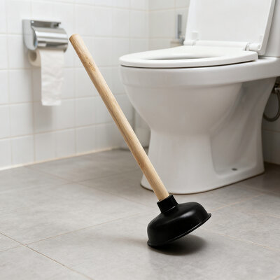 Decopatent - Krachtige WC Ontstopper - Gootsteen Ontstopper - Gootsteenontstopper - Ontstoppingspomp Gootsteen - WC Plopper met houten steel Ø14,5 cm - Zwart