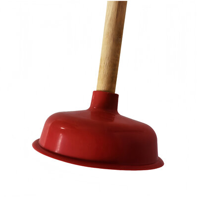 Decopatent - Krachtige WC Ontstopper - Gootsteen Ontstopper - Gootsteenontstopper - Ontstoppingspomp Gootsteen - WC Plopper met houten steel Ø14,5 cm - Rood
