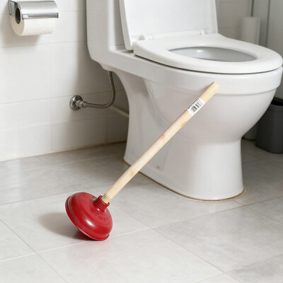 Decopatent - Krachtige WC Ontstopper - Gootsteen Ontstopper - Gootsteenontstopper - Ontstoppingspomp Gootsteen - WC Plopper met houten steel Ø14,5 cm - Rood