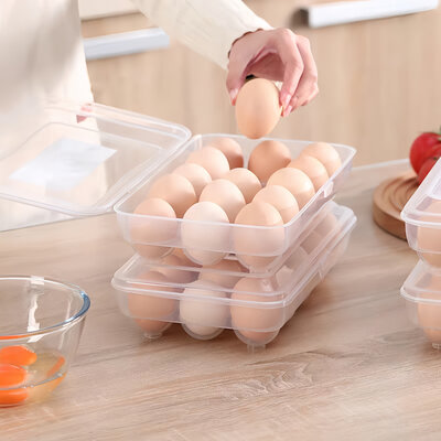 Decopatent Eierdoos kunststof voor 15 Eieren - Voor in Koelkast - Eieropbergbox met Deksel voor Vijftien Eieren - Koelkast Eierhouder Organizer - Eierhouder kunsstof - Bewaardoos - Afm: 26.5 x 17.5 x 8 Cm.