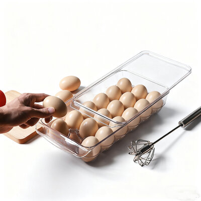 Decopatent Eierdoos kunststof voor 18 Eieren - Voor in Koelkast - Eieropbergbox met Deksel voor Achtien Eieren - Koelkast Eierhouder Organizer - Eierhouder kunsstof - Bewaardoos - Afm: 33 x 17.5 x 8 Cm.