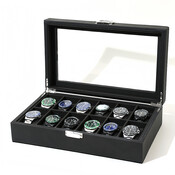 Decopatent - Luxe PU Horloge Doos - Horlogebox - Geschikt voor Heren en Dames - Horloge Opbergdoos - 12 Vakken - Zwart met Zwarte Inleg