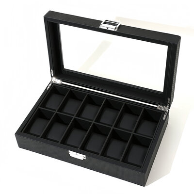 Decopatent - Luxe PU Horloge Doos - Horlogebox - Geschikt voor Heren en Dames - Horloge Opbergdoos - 12 Vakken - Zwart met Zwarte Inleg