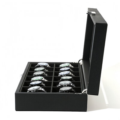 Decopatent - Luxe PU Horloge Doos - Horlogebox - Geschikt voor Heren en Dames - Horloge Opbergdoos - 12 Vakken - Zwart met Zwarte Inleg